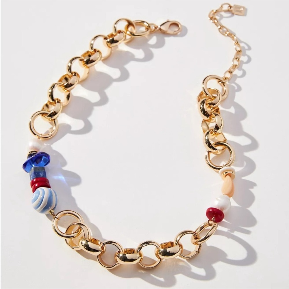 Dannijo Link Necklace Gold Plated Beads Freshwater Pearl NEW
